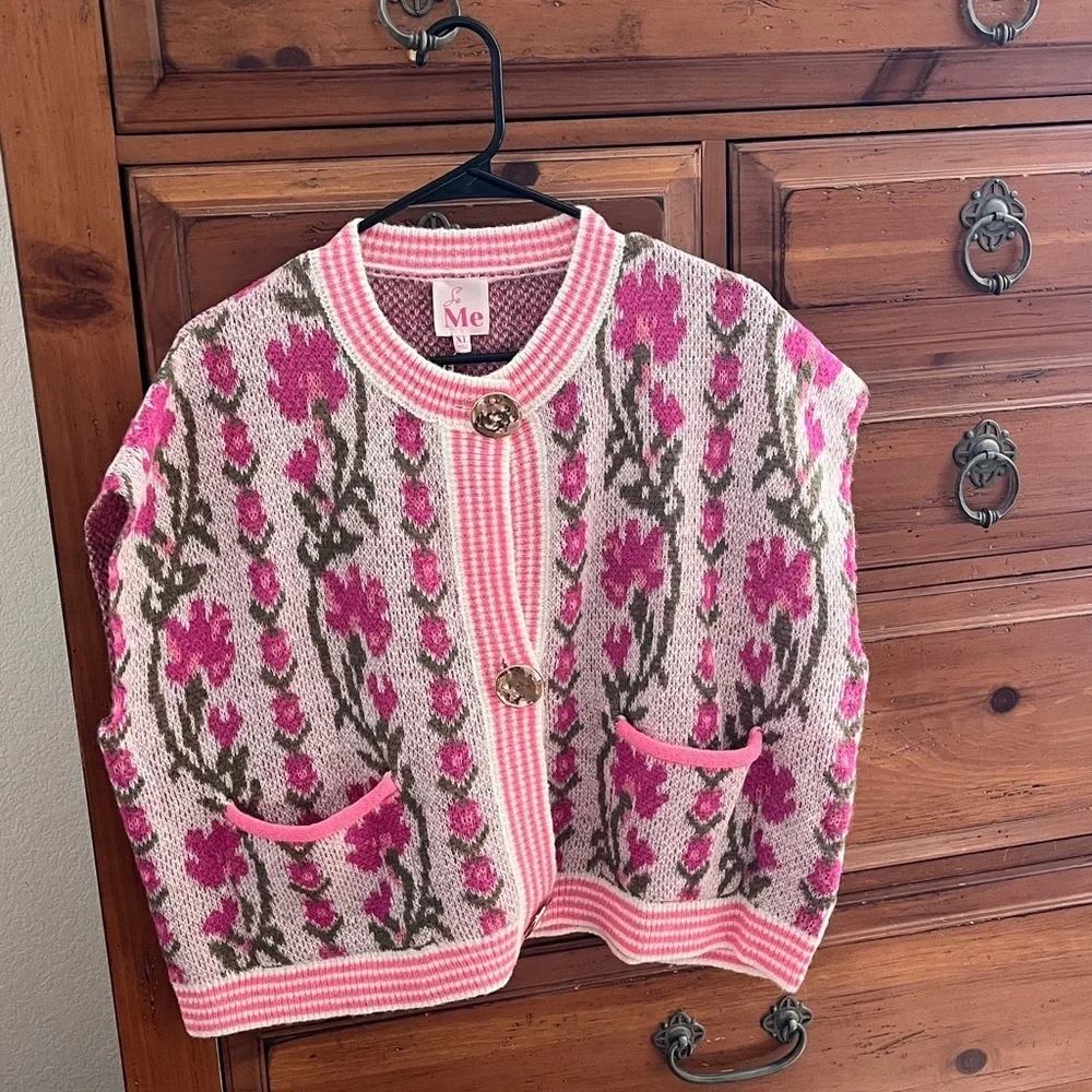 So Me Pink and White Patterned Sweater Size XL NWT - Picture 1 of 11